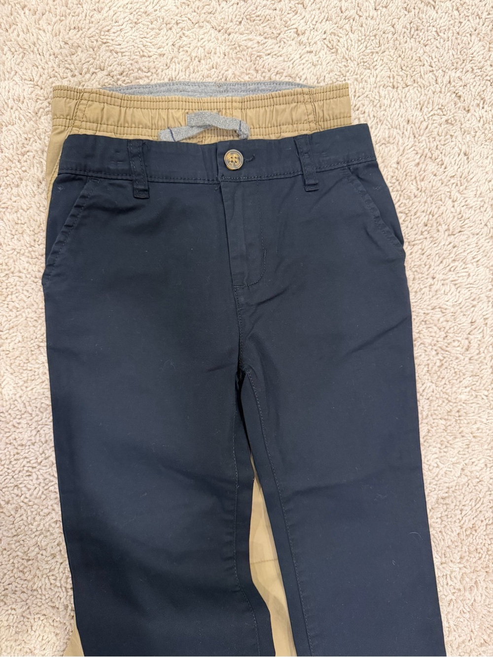 2 pairs: boys Carters chinos flat-front black / dark navy + khaki casual: size 5